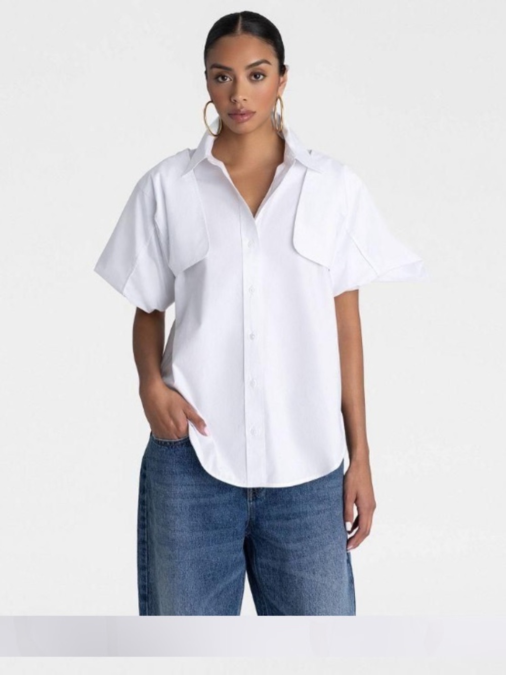 NWT KBB convertible White Short Sleeve Button-Up Shirt.